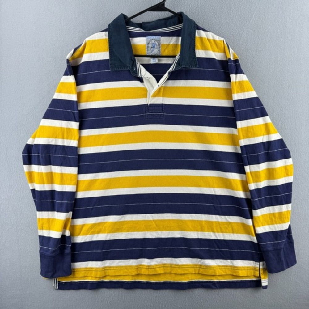Lands End Rugby Shirt Mens 2XL Yellow Lightweight Cotton Long Sleeve Polo Y2K